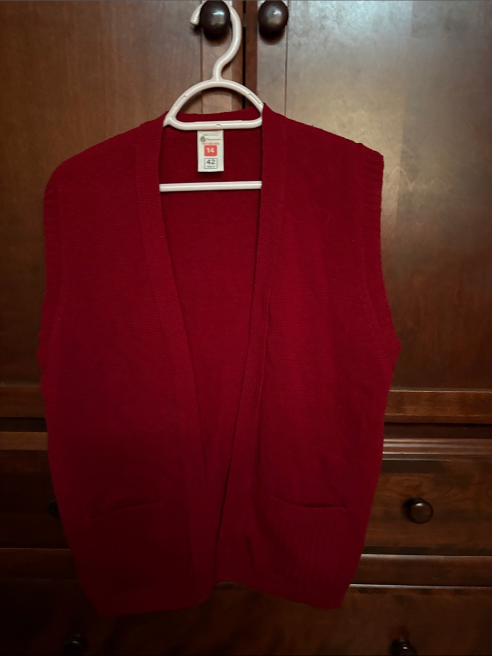 Women's Open-Front Red Sweater Cardigan Vest